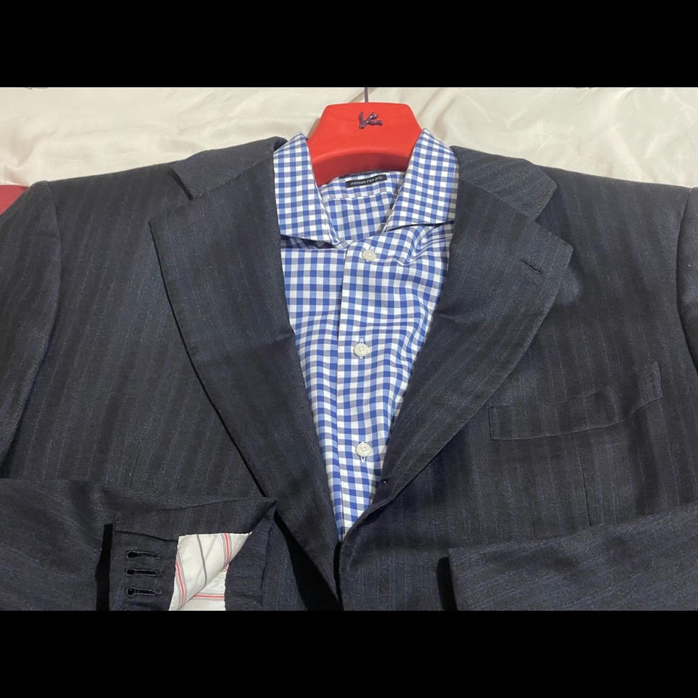 Kiton Napoli Cashmere Navy Blue Striped Men’s Sport Coat Size US 46 R